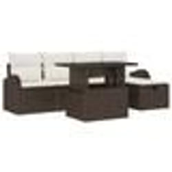 vidaXL Ensemble de canapé de jardin 6 pièces avec coussins marron en poly rattan