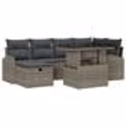 vidaXL Ensemble de Canapé de Jardin 7 Pièces avec Coussins Rattan Poly Gris