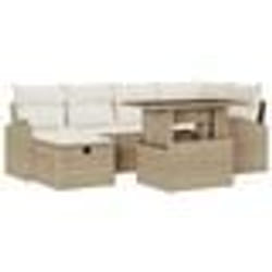 vidaXL Ensemble de Canapé de Jardin 7 Pièces avec Coussins Rattan Poly Beige