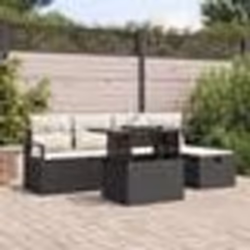 Canapé de jardin vidaXL 6 pièces noir Poly Rattan avec coussins