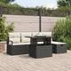 Canapé de jardin vidaXL 6 pièces noir Poly Rattan avec coussins