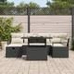 Ensemble de Canapés de Jardin 7 Pièces avec Coussins Rattan Noir