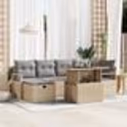 Ensemble de canapé de jardin vidaXL 7 pièces avec coussins Beige Poly Rattan