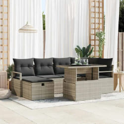 Ensemble de canapés de jardin 7 pièces avec coussins Gris clair Poly Rattan