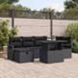 Canapé de Jardin de 7 Pièces avec Coussins en Rotin Poly Noir
