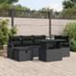 Canapé de Jardin de 7 Pièces avec Coussins en Rotin Poly Noir