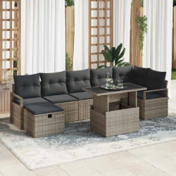 Canapé Jardin 8 Pièces avec Coussins Gris Poly Rattan
