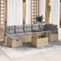 Ensemble de Canapé de Jardin 8 Pièces avec Coussins Beige Poly Rattan
