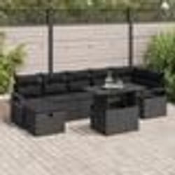 Ensemble de Canapé de Jardin 8 Pièces avec Coussins Noir Poly Rattan