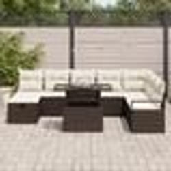 Set de Canapé de Jardin vidaXL 9 Pièces avec Coussins Marron Poly Rattan