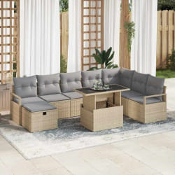 vidaXL Ensemble de canapé de jardin 9 pièces avec coussins Beige Rotin Poly