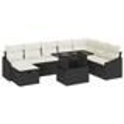 vidaXL Ensemble de Canapé de Jardin de 9 Pièces avec Coussins Noirs en Rattan Poly