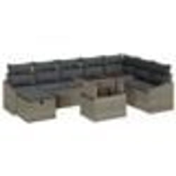 vidaXL Ensemble de canapé de jardin 9 pièces avec coussins Gris Poly Rotin