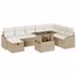 vidaXL Ensemble de Canapés de Jardin 9 Pièces avec Coussins Beige Poly Rattan