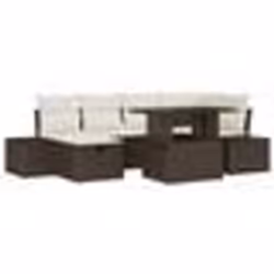 vidaXL Ensemble de Canapés de Jardin 7 Pièces avec Coussins Marron en Rattan Poly