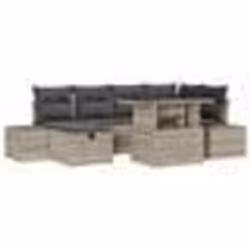vidaXL Ensemble de canapé de jardin de 7 pièces avec coussins Gris Clair Poly Rotin