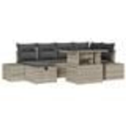 vidaXL Ensemble de canapé de jardin de 7 pièces avec coussins Gris Clair Poly Rotin