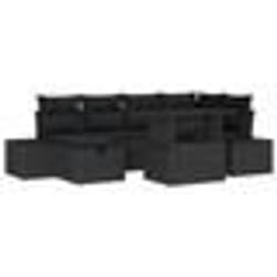 vidaXL Set de 7 canapés de jardin avec coussins en poly rattan noir