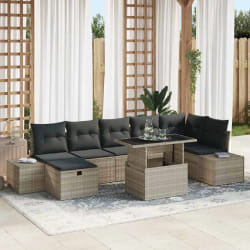 vidaXL Ensemble de Canapés de Jardin de 8 Pièces avec Coussins en Rotin Gris Clair