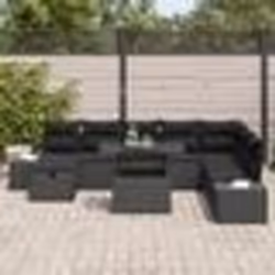 vidaXL Ensemble de salon de jardin 9 pièces noir en poly rotin avec coussins.