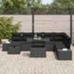vidaXL Ensemble de salon de jardin 9 pièces noir en poly rotin avec coussins.