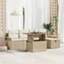 vidaXL Canapés de Jardin 6 Pièces avec Coussins Beige Rotin Poly
