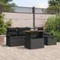 vidaXL Ensemble de 6 Canapés de Jardin avec Coussins Noir Poly Rattan