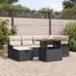 vidaXL Ensemble de Canapé de Jardin 7 Pièces avec Coussins Noir Poly Rattan