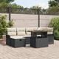 vidaXL Ensemble de Canapé de Jardin 7 Pièces avec Coussins Noir Poly Rattan