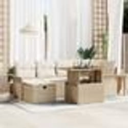 vidaXL Ensemble de 7 canapés de jardin avec coussins Beige Rotin Polyester