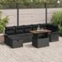 vidaXL Ensemble de canapé de jardin 8 pièces avec coussins en rotin noir