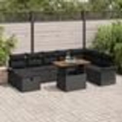 vidaXL Ensemble de Canapés de Jardin 9 Pièces avec Coussins Rattan Noir Poly