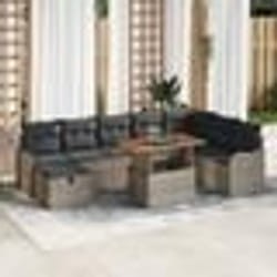 vidaXL Ensemble de Canapé de Jardin 9 Pièces avec Coussins Gris Poly Rattan