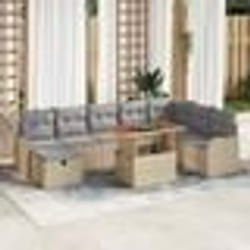 Ensemble de Canapé de Jardin de 9 Pièces avec Coussins Beige en Rattan Poly