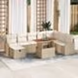 vidaXL Ensemble de Canapés de Jardin 9 Pièces avec Coussins Beige Rattan Poly