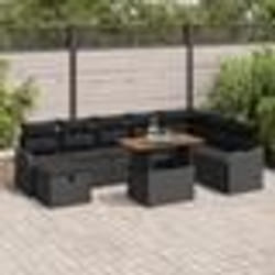 Ensemble de Sofa de Jardin de 9 Pièces avec Coussins Noir Poly Rattan