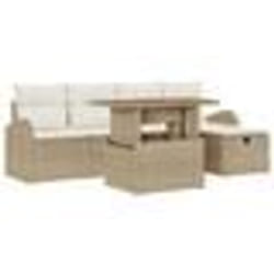 vidaXL Ensemble de Canapés de Jardin 6 Pièces avec Coussins Beige Rotin Poly