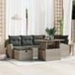 vidaXL Ensemble de canapé de jardin 7 pièces avec coussins Gris en rotin poly