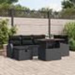 vidaXL Set de 7 pièces de canapé de jardin avec coussins noirs en poly rotin