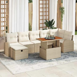 vidaXL Set de Canapés de Jardin de 8 Pièces avec Coussins Beiges en Rattan Poly
