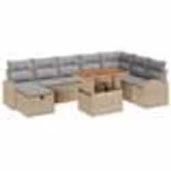 vidaXL Ensemble de Canapés de Jardin 9 Pièces avec Coussins Beige Poly Rattan