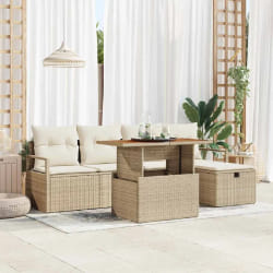 Canapés de Jardin 6 Pièces avec Coussins Beige Poly Rattan