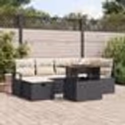 Ensemble de 7 Pièces de Canapés de Jardin avec Coussins Noir Rattan Poly