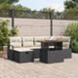 Ensemble de 7 Pièces de Canapés de Jardin avec Coussins Noir Rattan Poly