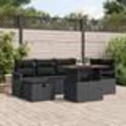 Ensemble de Sofa de Jardin 7 pièces avec Coussins Noir Rotin Poly