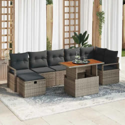 Ensemble de Canapé de Jardin 8 Pièces avec Coussins Rattan Poly Gris