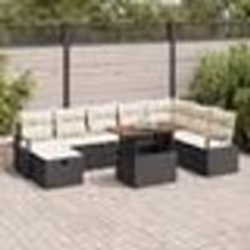 vidaXL Ensemble de Canapé de Jardin 9 Pièces avec Coussins Noir Poly Rattan