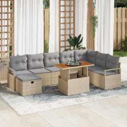 Ensemble de canapé de jardin 9 pièces avec coussins en poly rattan beige