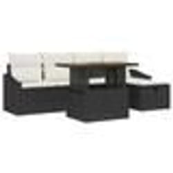 vidaXL Ensemble de Sofa de Jardin 6 Pièces avec Coussins Rattan Noir Poly