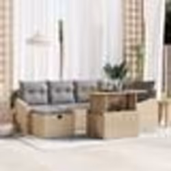 vidaXL Ensemble de canapés de jardin 7 pièces avec coussins Beige Rattan Poly